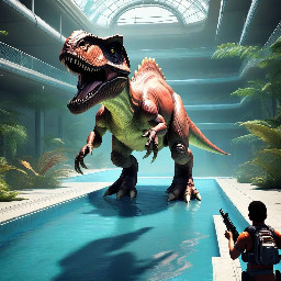 dinosaurio en una piscina